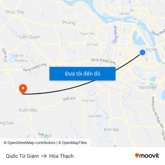 Quốc Tử Giám to Hòa Thạch map