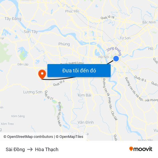 Sài Đồng to Hòa Thạch map