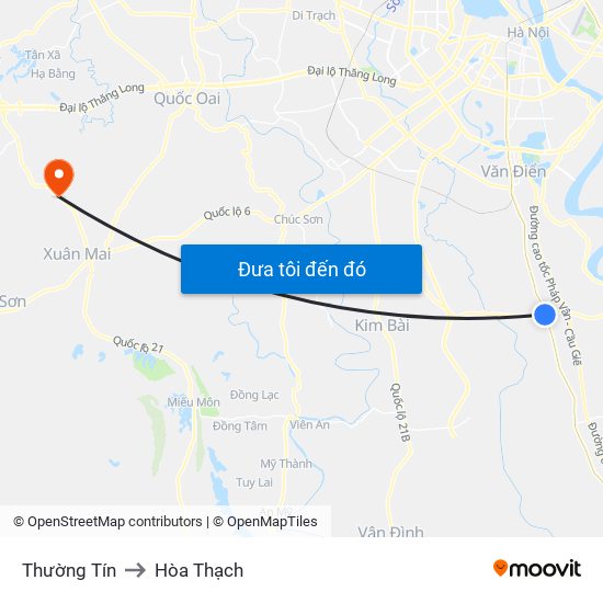 Thường Tín to Hòa Thạch map