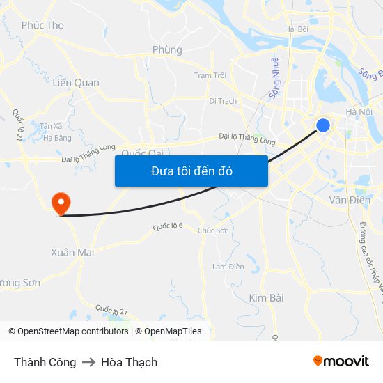 Thành Công to Hòa Thạch map