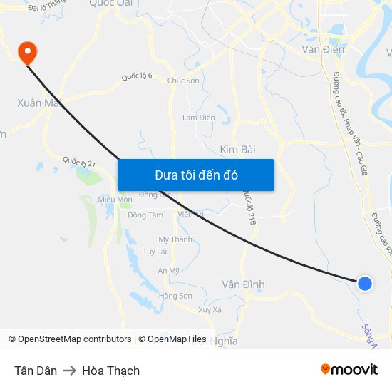 Tân Dân to Hòa Thạch map