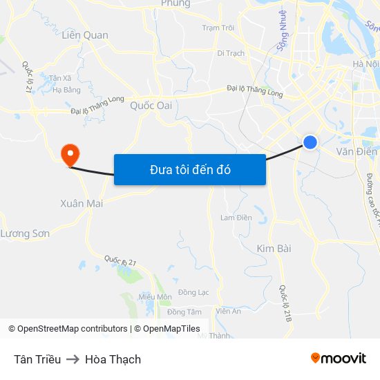 Tân Triều to Hòa Thạch map