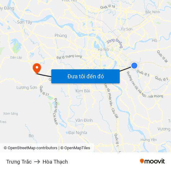 Trưng Trắc to Hòa Thạch map