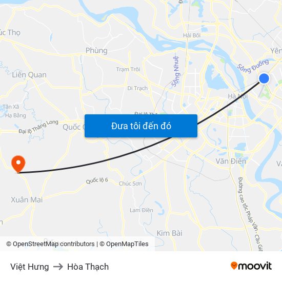 Việt Hưng to Hòa Thạch map