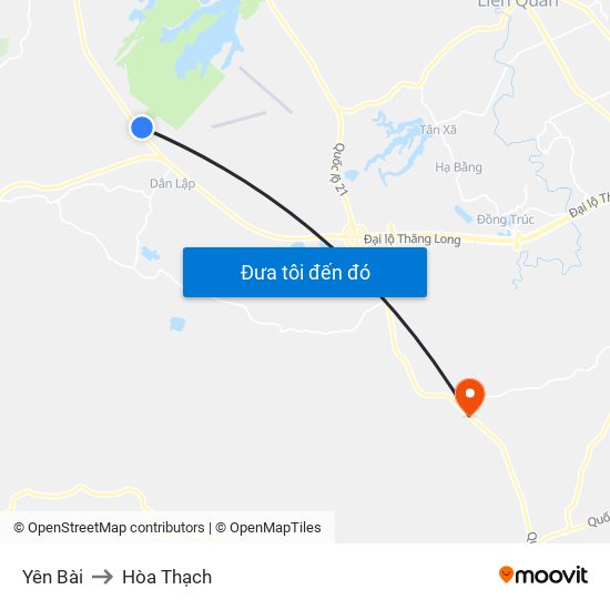 Yên Bài to Hòa Thạch map