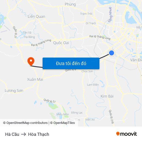 Hà Cầu to Hòa Thạch map