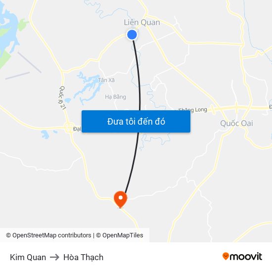 Kim Quan to Hòa Thạch map
