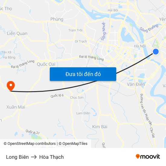 Long Biên to Hòa Thạch map