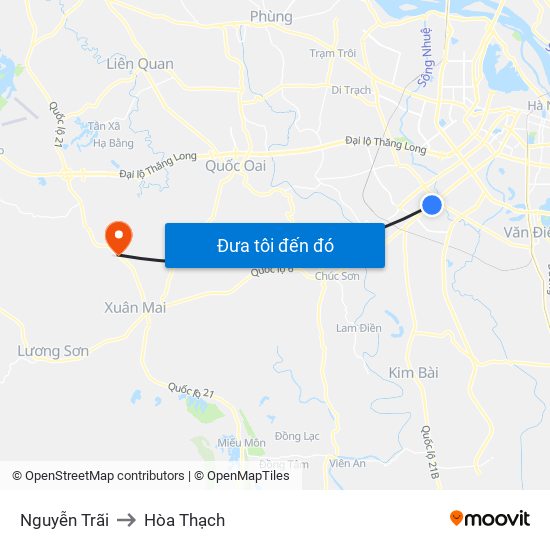 Nguyễn Trãi to Hòa Thạch map