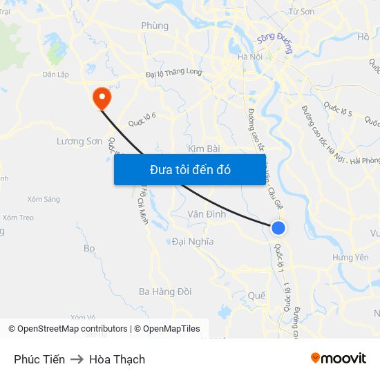 Phúc Tiến to Hòa Thạch map