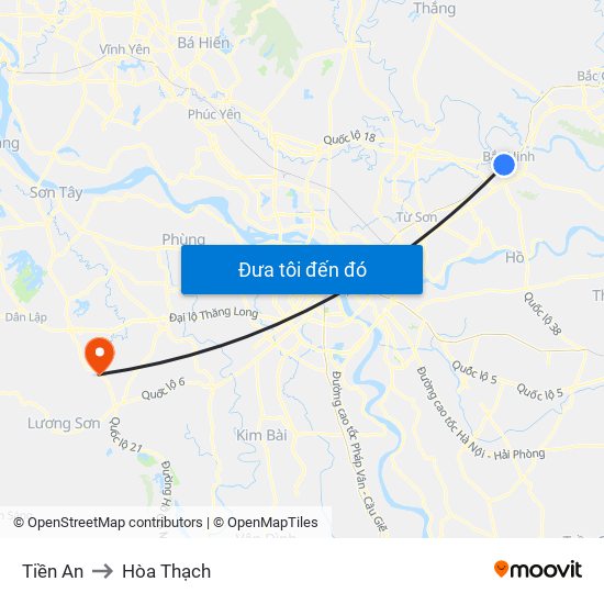 Tiền An to Hòa Thạch map