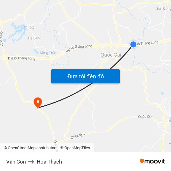 Vân Côn to Hòa Thạch map