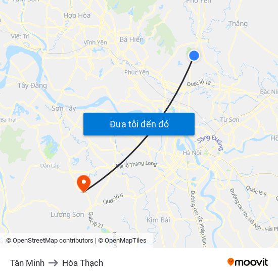 Tân Minh to Hòa Thạch map