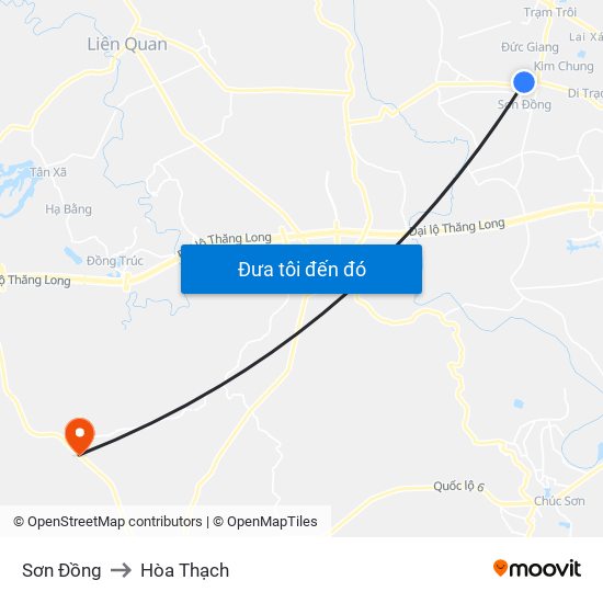 Sơn Đồng to Hòa Thạch map