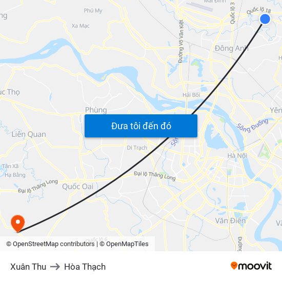 Xuân Thu to Hòa Thạch map