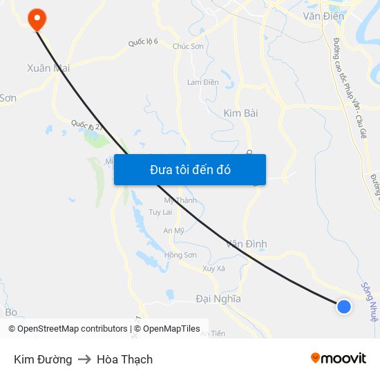 Kim Đường to Hòa Thạch map