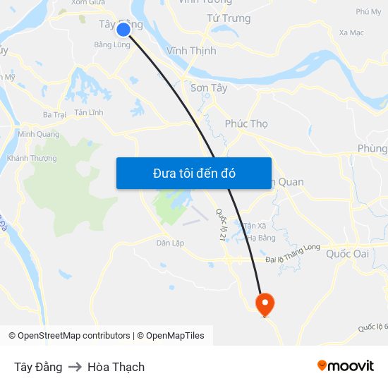 Tây Đằng to Hòa Thạch map