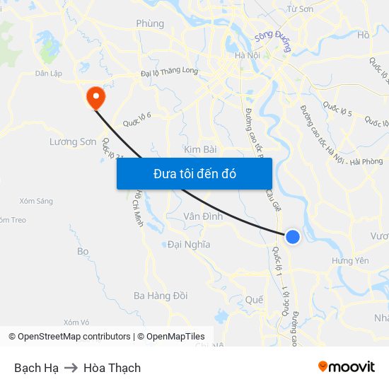 Bạch Hạ to Hòa Thạch map