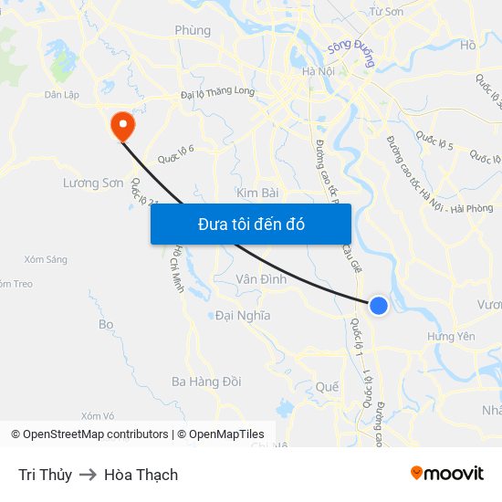 Tri Thủy to Hòa Thạch map