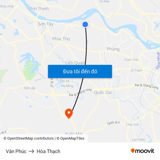 Vân Phúc to Hòa Thạch map