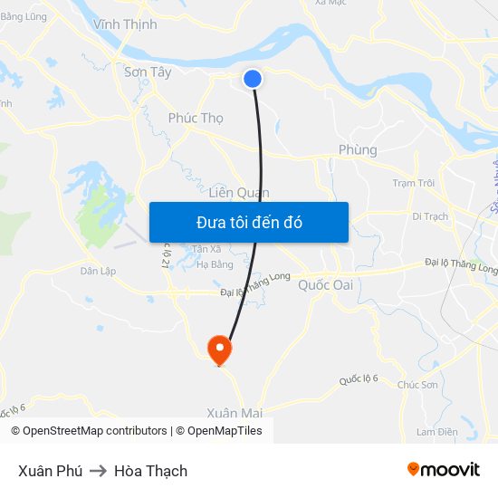 Xuân Phú to Hòa Thạch map