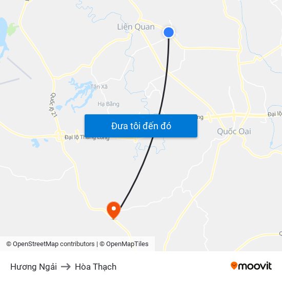 Hương Ngải to Hòa Thạch map