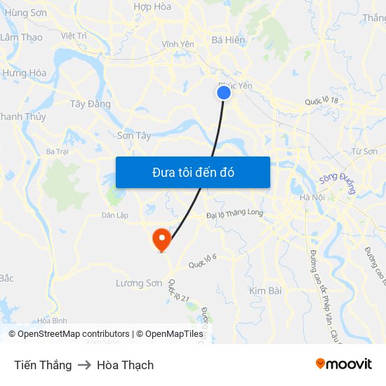 Tiến Thắng to Hòa Thạch map