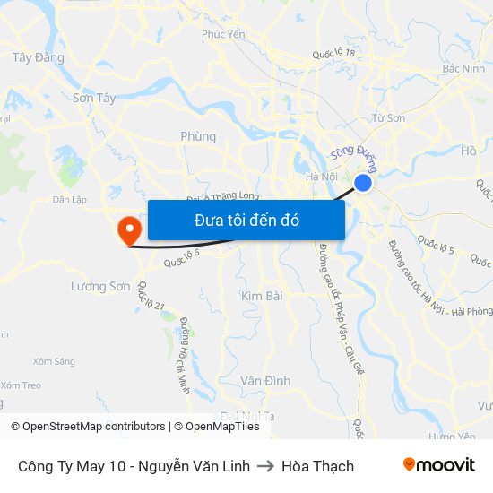 Công Ty May 10 - Nguyễn Văn Linh to Hòa Thạch map
