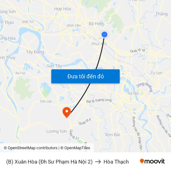 (B) Xuân Hòa (Đh Sư Phạm Hà Nội 2) to Hòa Thạch map