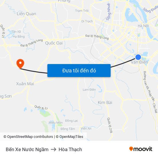 Bến Xe Nước Ngầm to Hòa Thạch map