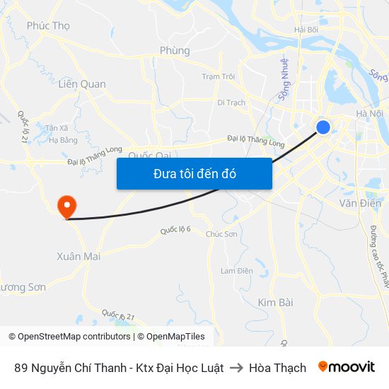 89 Nguyễn Chí Thanh - Ktx Đại Học Luật to Hòa Thạch map