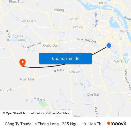 Công Ty Thuốc Lá Thăng Long - 235 Nguyễn Trãi to Hòa Thạch map