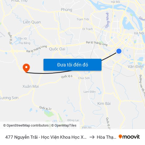 477 Nguyễn Trãi - Học Viện Khoa Học Xã Hội to Hòa Thạch map