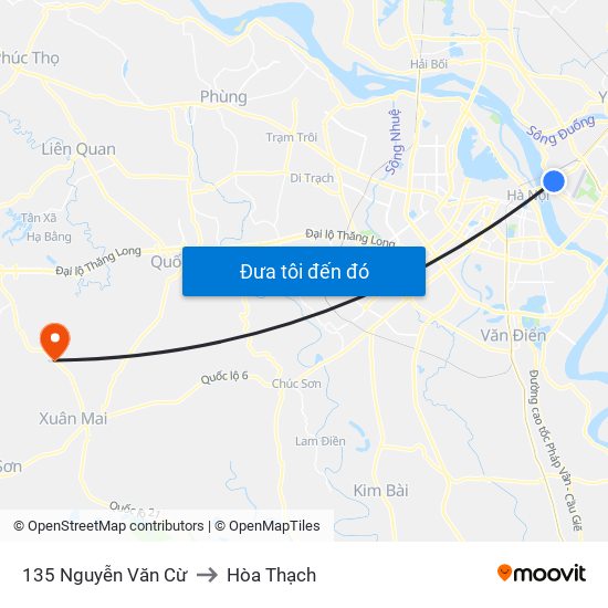 135 Nguyễn Văn Cừ to Hòa Thạch map