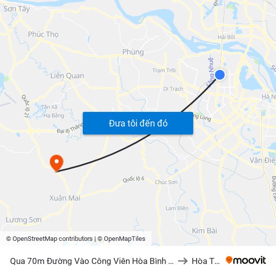 Qua 70m Đường Vào Công Viên Hòa Bình - Phạm Văn Đồng to Hòa Thạch map