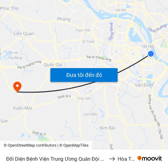 Đối Diện Bệnh Viện Trung Ương Quân Đội 108 - Trần Hưng Đạo to Hòa Thạch map