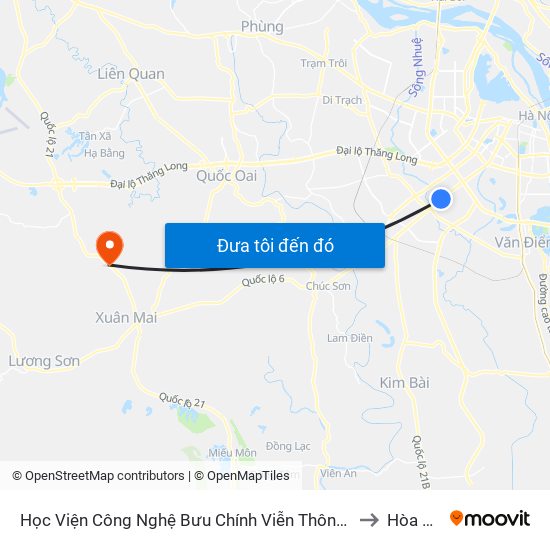 Học Viện Công Nghệ Bưu Chính Viễn Thông - Trần Phú (Hà Đông) to Hòa Thạch map