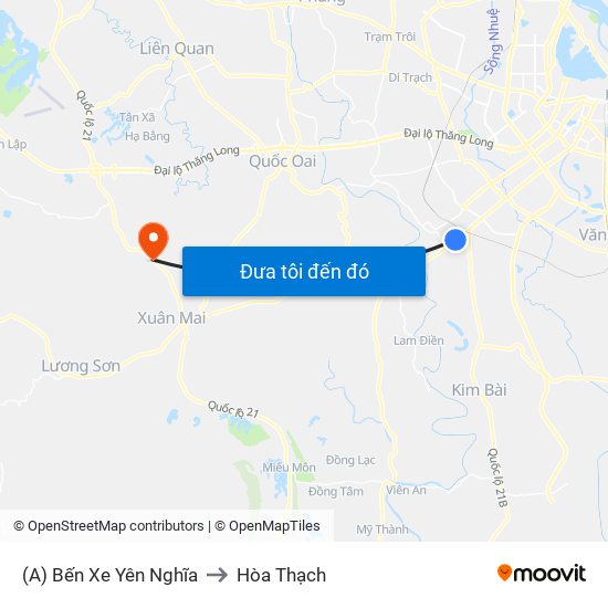 (A) Bến Xe Yên Nghĩa to Hòa Thạch map