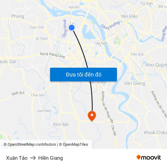 Xuân Tảo to Hiền Giang map