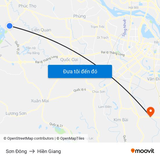 Sơn Đông to Hiền Giang map