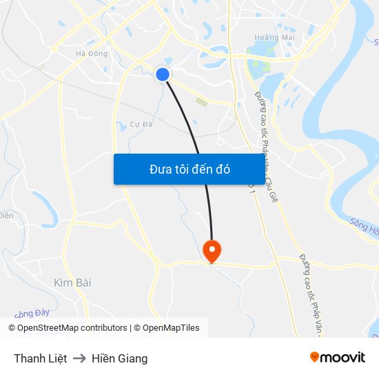 Thanh Liệt to Hiền Giang map