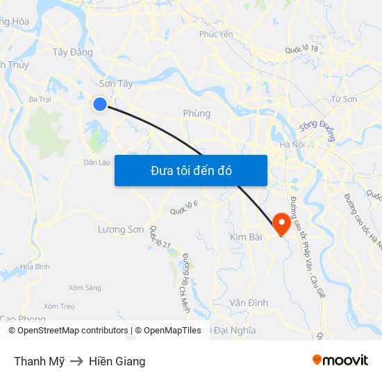 Thanh Mỹ to Hiền Giang map