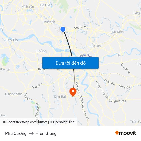 Phú Cường to Hiền Giang map