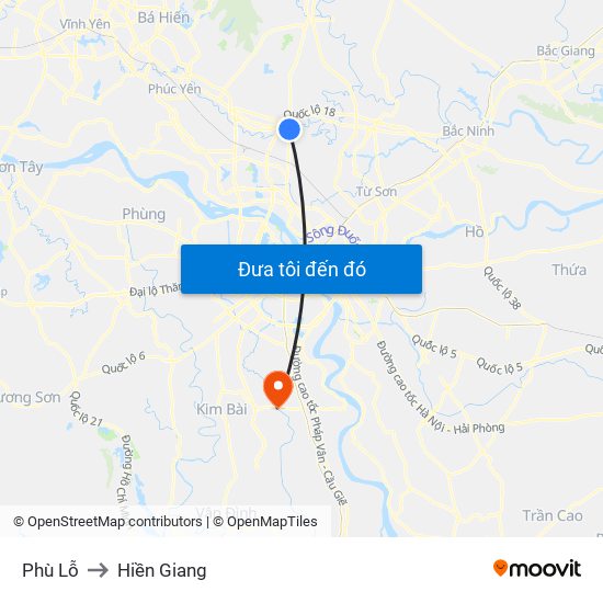 Phù Lỗ to Hiền Giang map