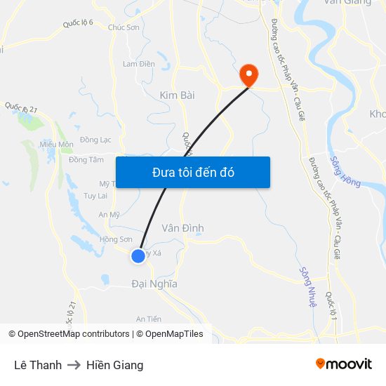 Lê Thanh to Hiền Giang map