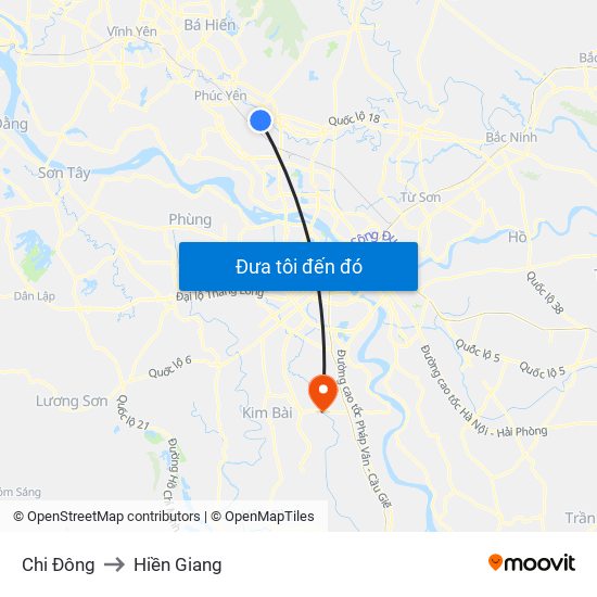 Chi Đông to Hiền Giang map