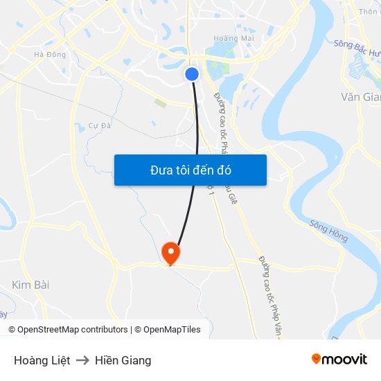 Hoàng Liệt to Hiền Giang map