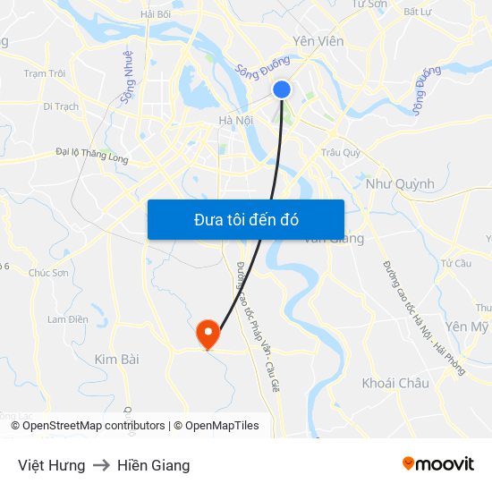 Việt Hưng to Hiền Giang map