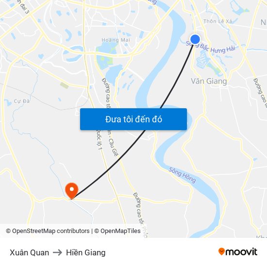 Xuân Quan to Hiền Giang map