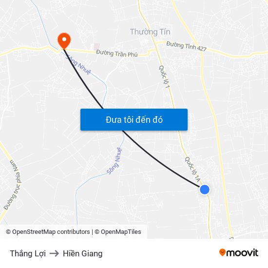 Thắng Lợi to Hiền Giang map